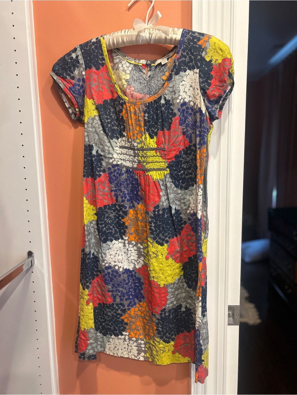 Boden Navy and Orange Floral Blouse